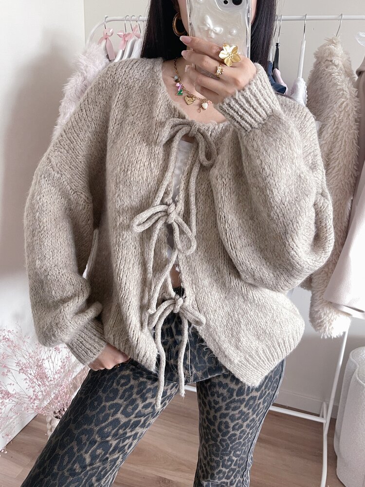 Nimi Bow Knit Sweater / Taupe