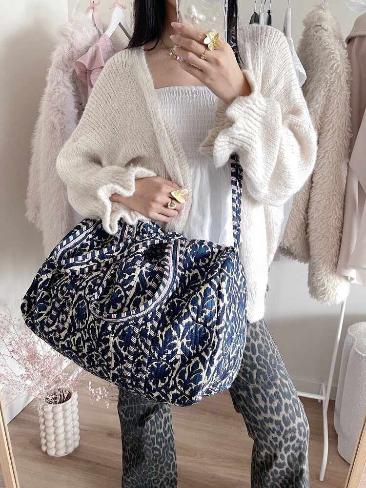 Yasmina Flower Travel Bag / Navy Blue
