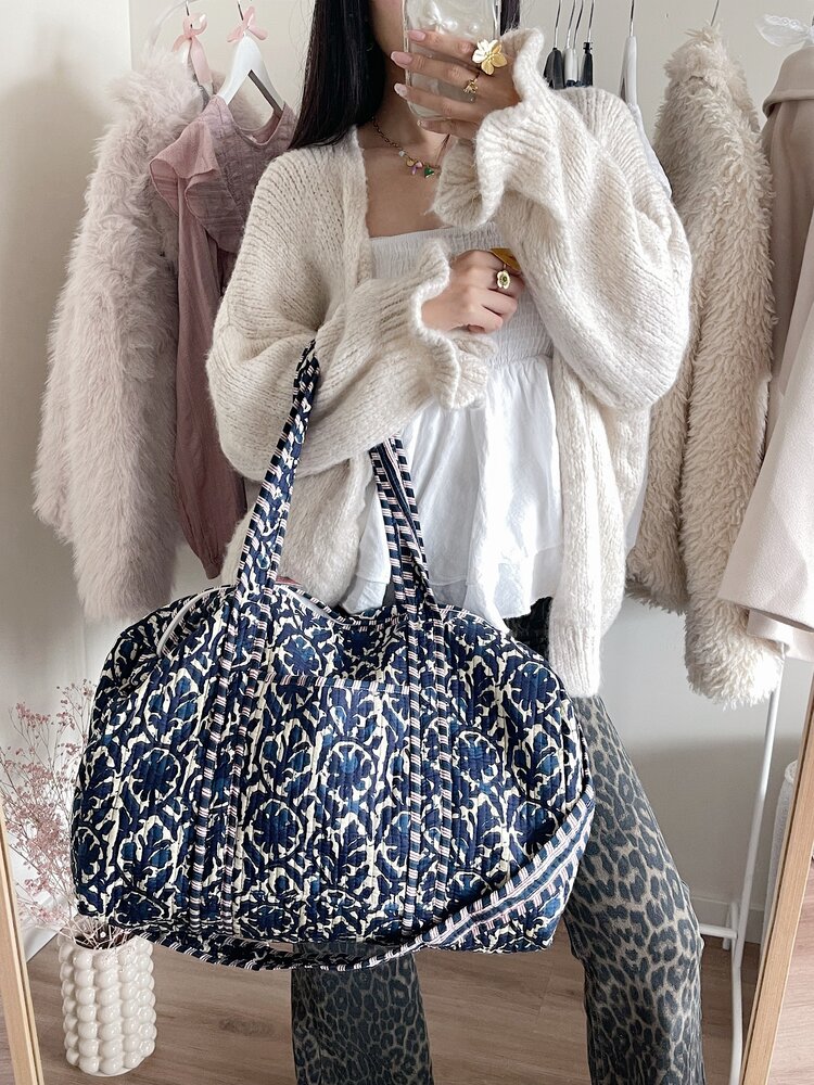 Yasmina Flower Travel Bag / Navy Blue