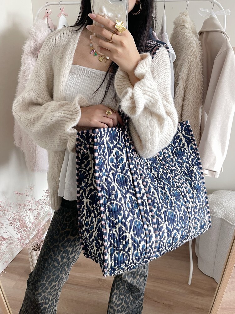 Macie Flower Shopper Bag / Navy Blue