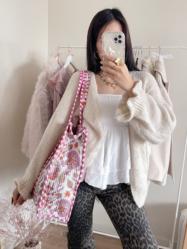 Macie Flower Shopper Bag / White & Pink