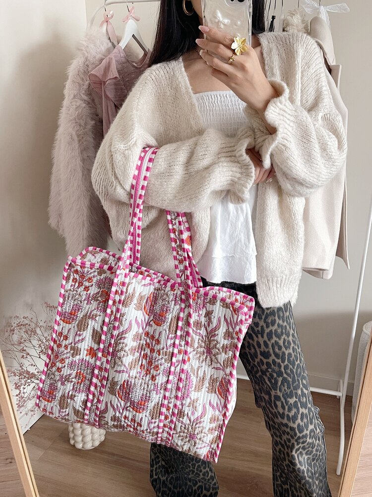 Macie Flower Shopper Bag / White & Pink