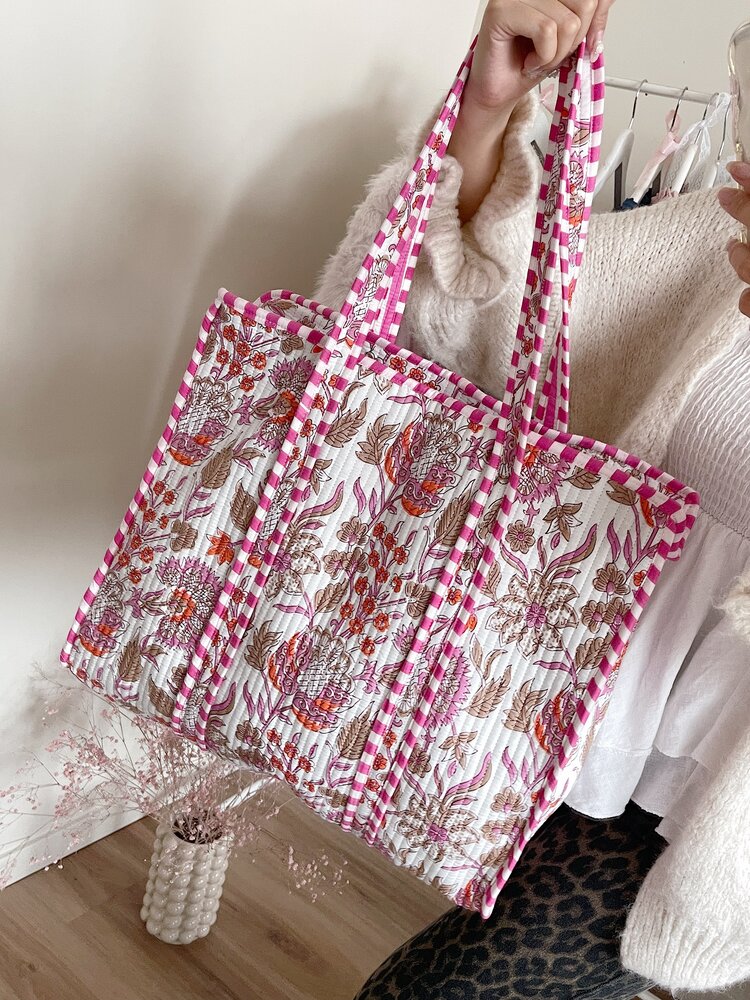 Macie Flower Shopper Bag / White & Pink