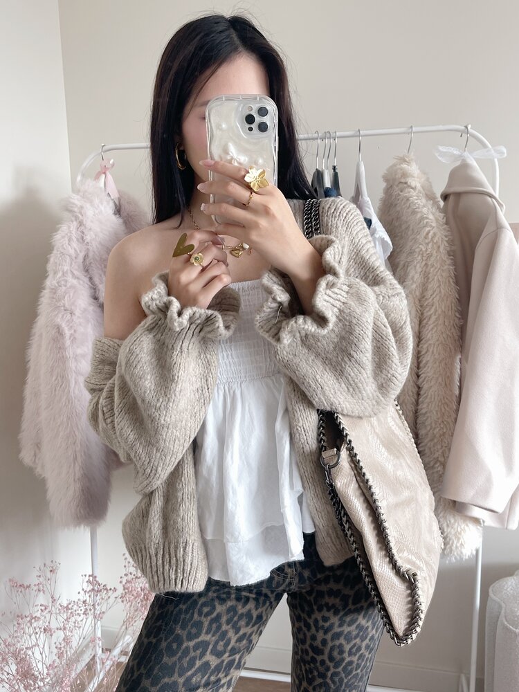 Celia Ruffle Knit Cardigan / Beige