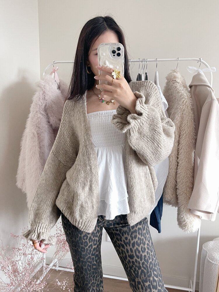 Celia Ruffle Knit Cardigan / Beige