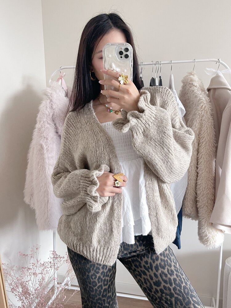 Celia Ruffle Knit Cardigan / Beige