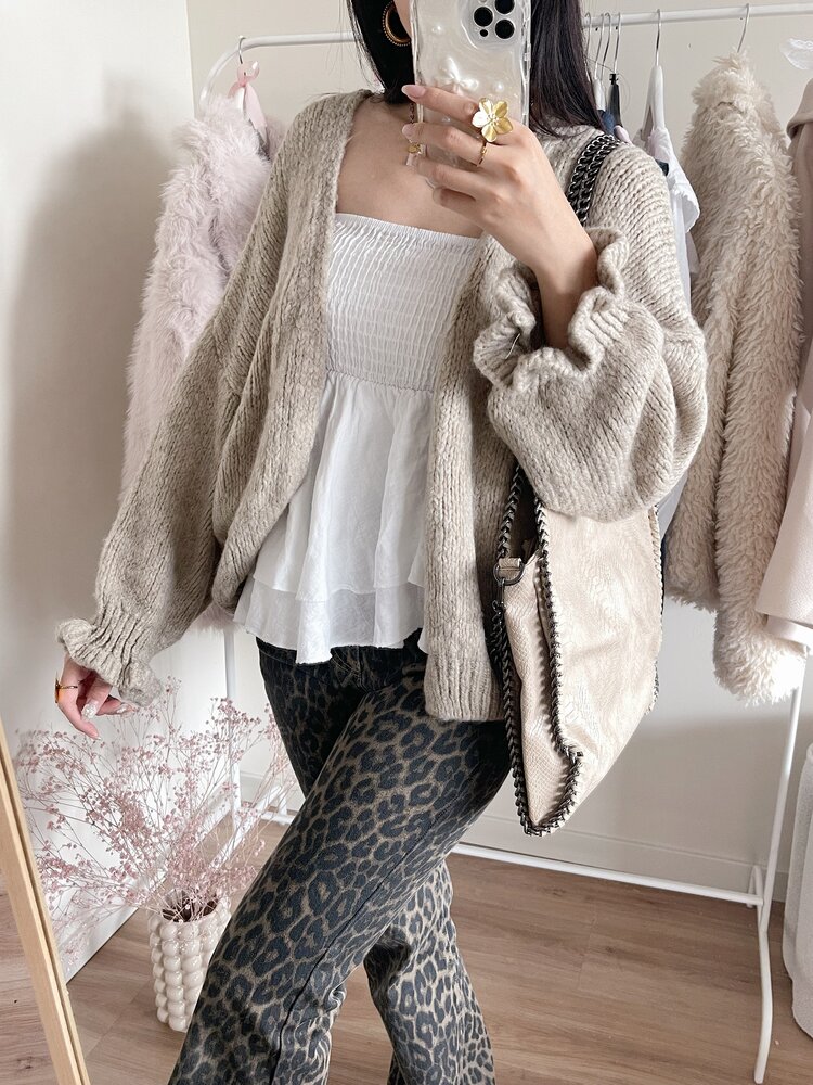 Celia Ruffle Knit Cardigan / Beige