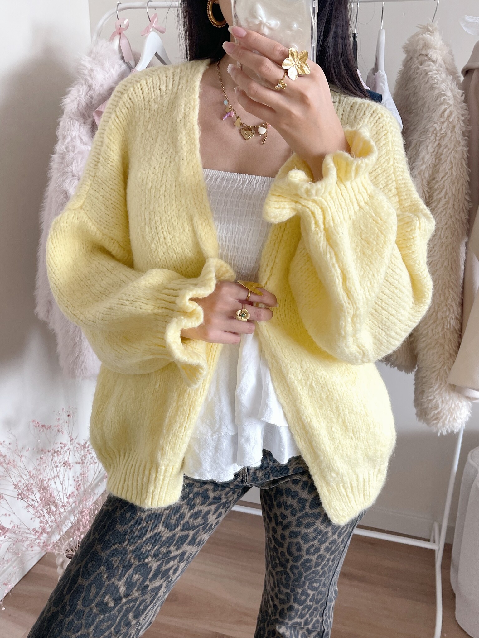 Celia Ruffle Knit Cardigan / Yellow - Hello My Love