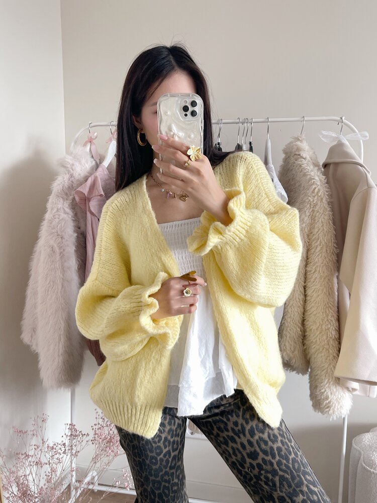 Celia Ruffle Knit Cardigan / Yellow