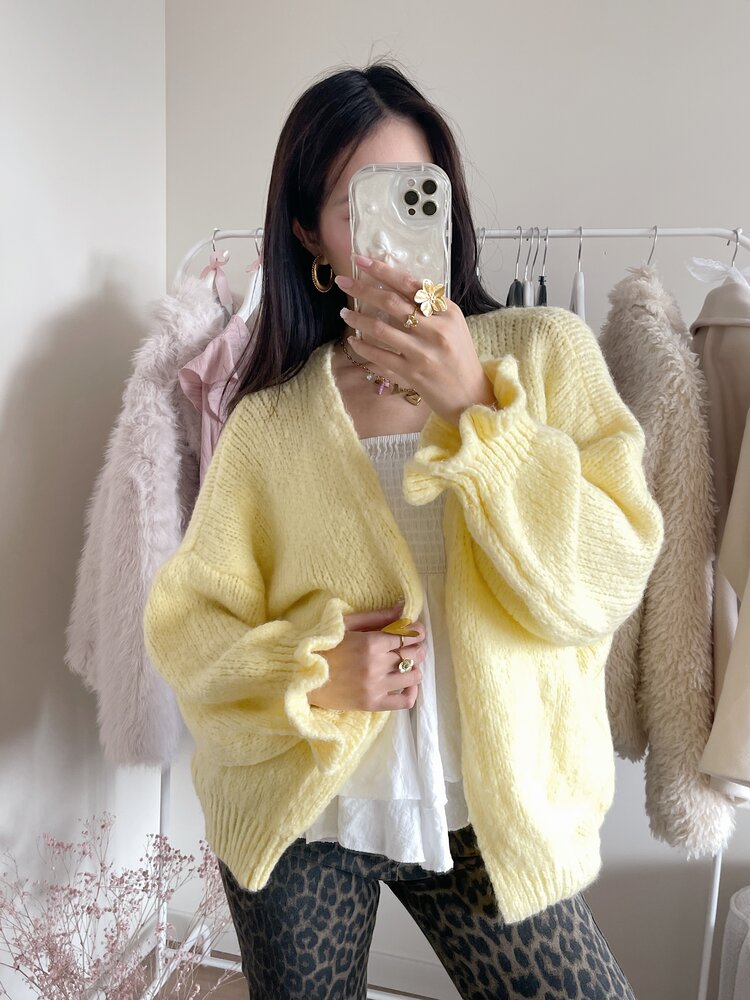 Celia Ruffle Knit Cardigan / Yellow