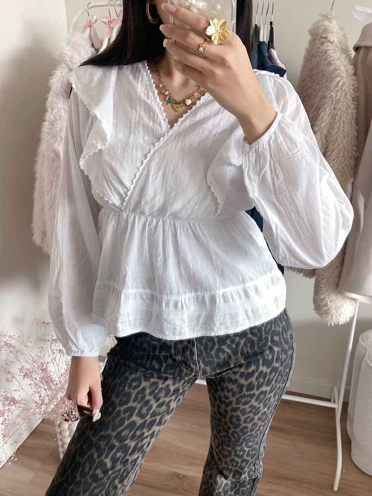 Nayla Embroidered Blouse / White