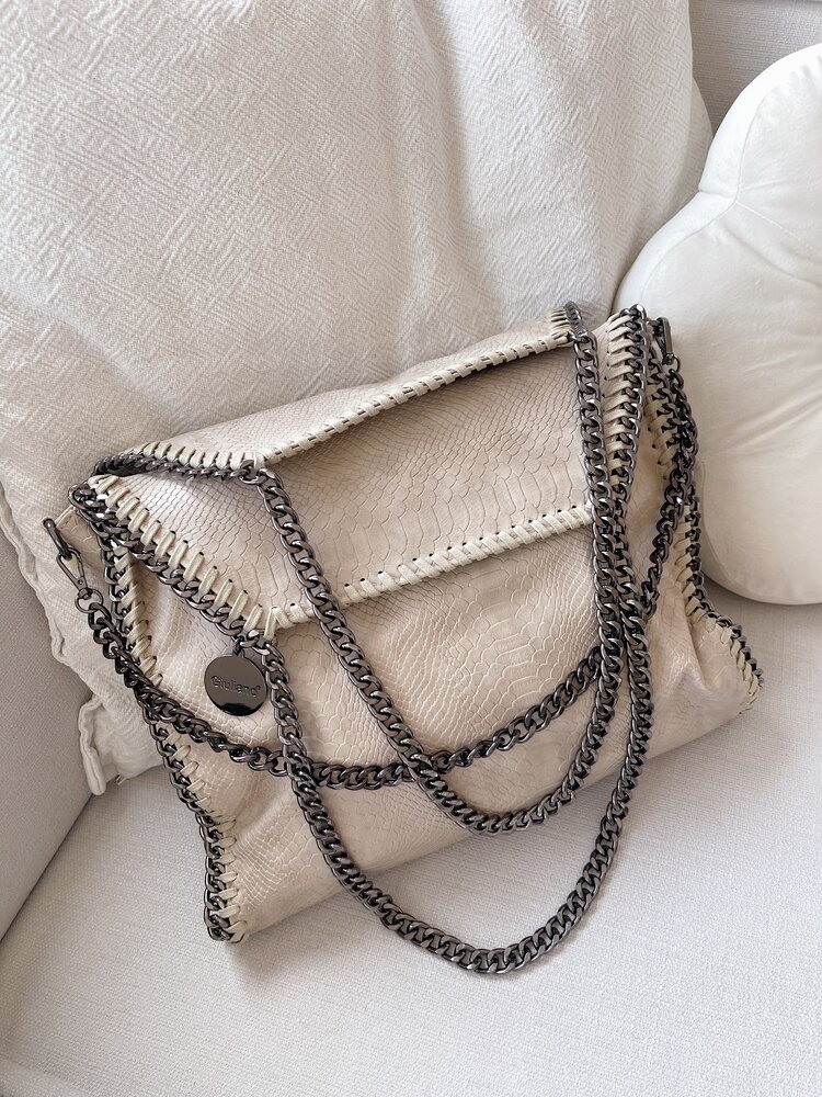 Mathea Croco Chain Shoulder Bag / Beige