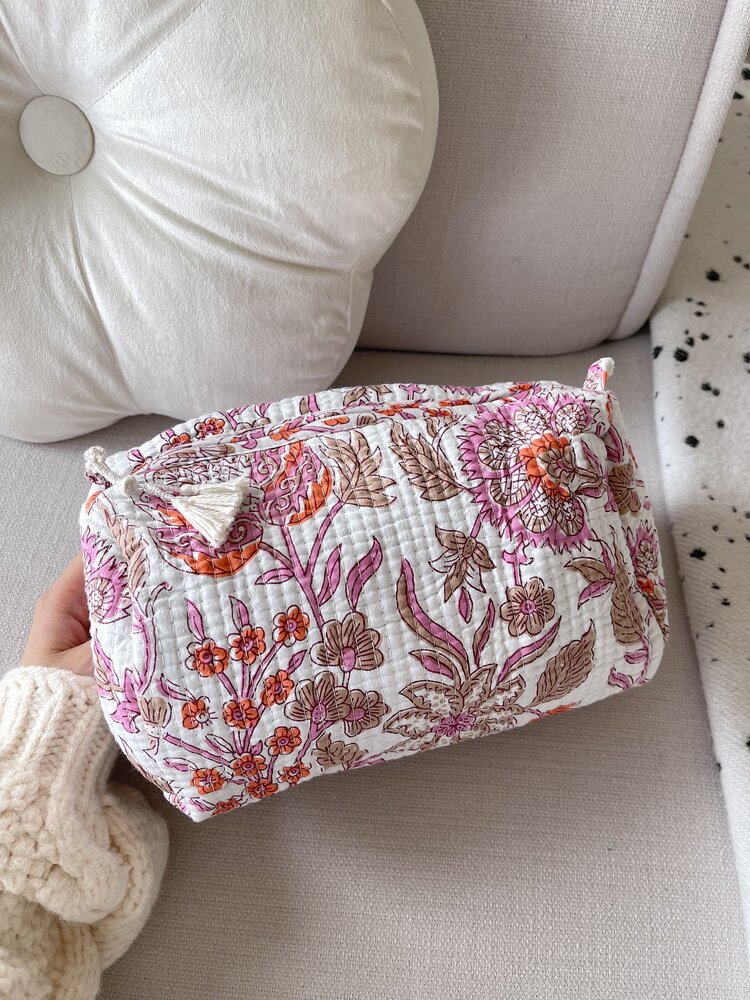 Bali Flower Pouch / White & Pink (L)