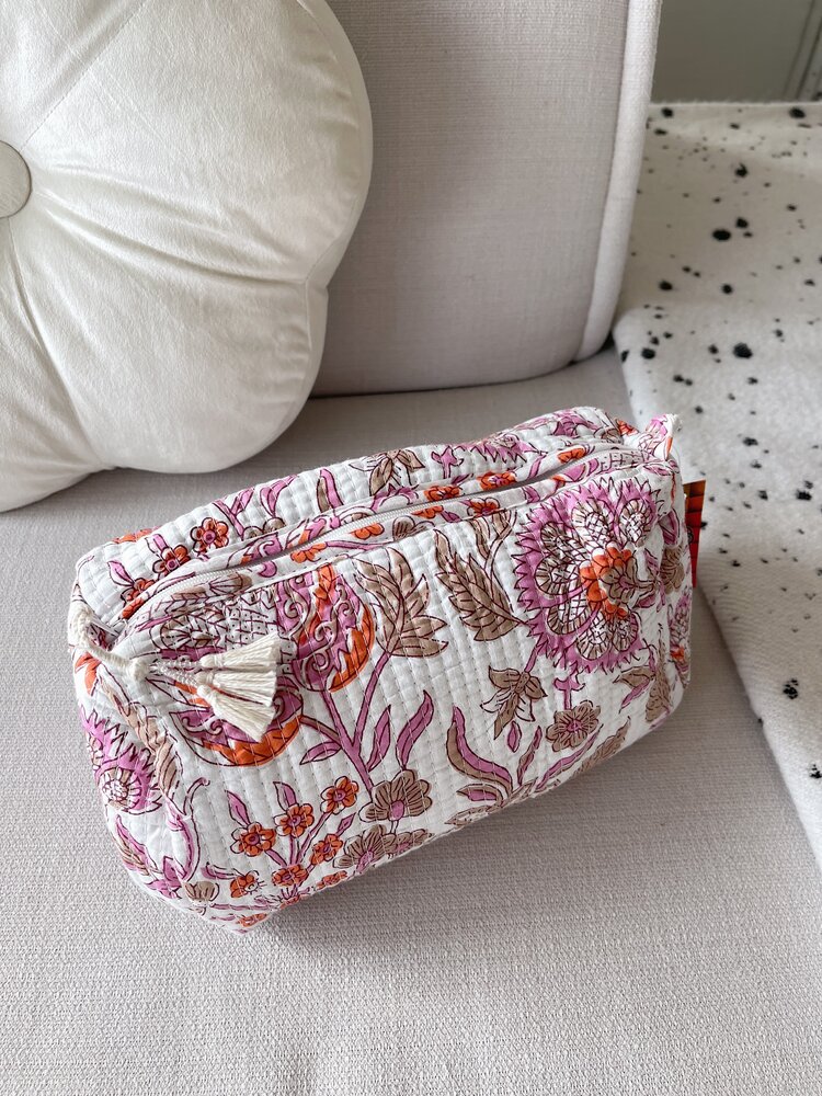 Bali Flower Pouch / White & Pink (L)