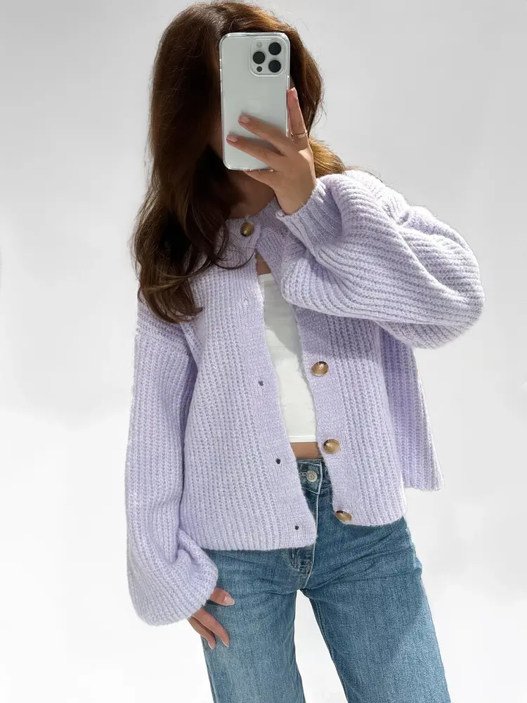 Mathilde Button Knit Cardigan / Lilac