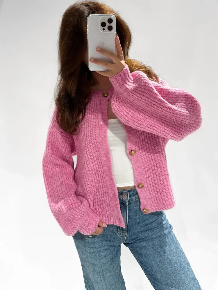 Mathilde Button Knit Cardigan / Candy Pink