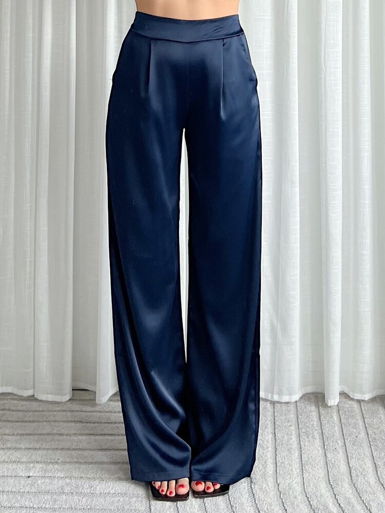 Sanny Satin Loose Fit Trousers / Navy