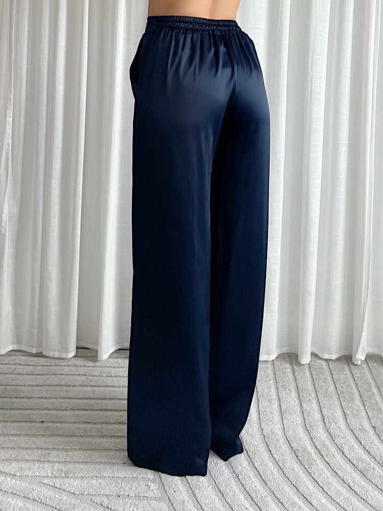 Sanny Satin Loose Fit Trousers / Navy