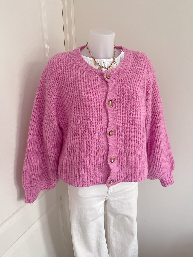 Mathilde Button Knit Cardigan / Candy Pink