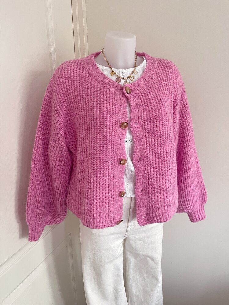 Mathilde Button Knit Cardigan / Candy Pink