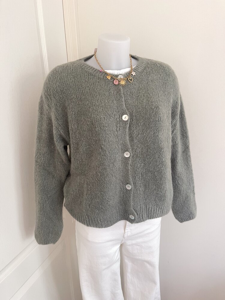 Lydia Fluffy Knit Cardigan / Army Green