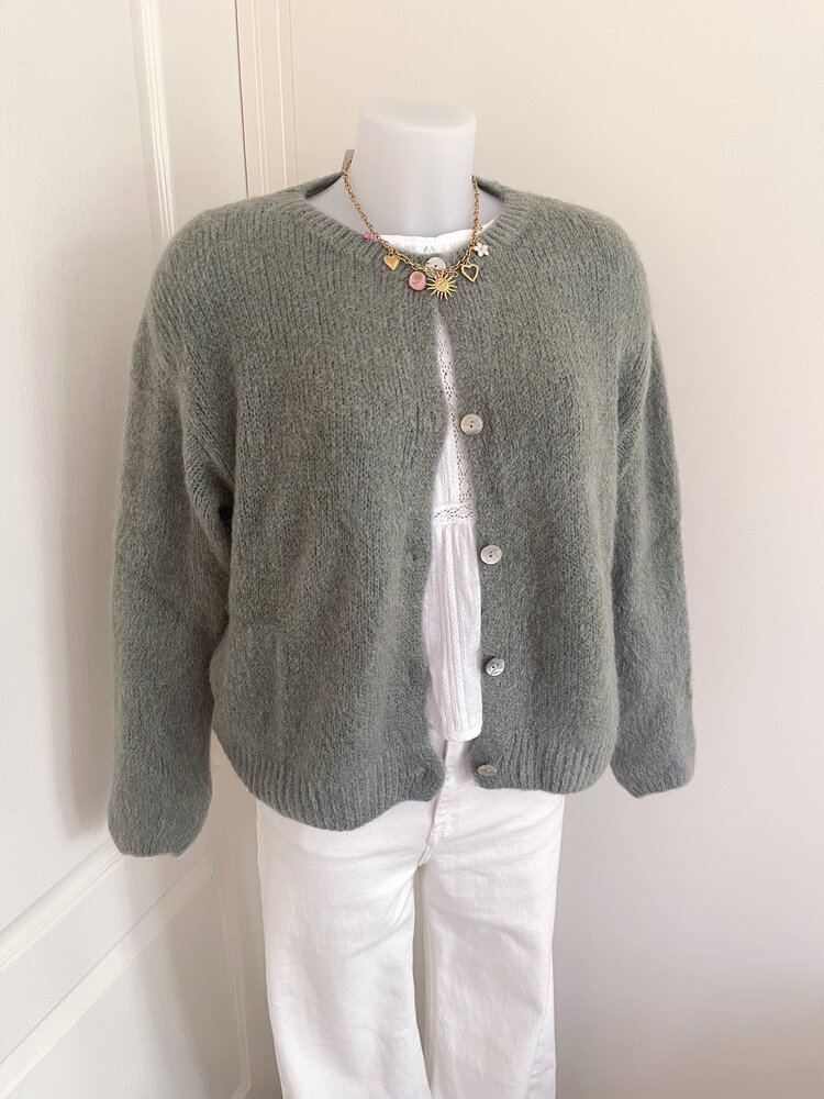 Lydia Fluffy Knit Cardigan / Army Green