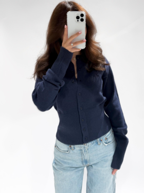 Aila Button Cardigan / Navy Blue