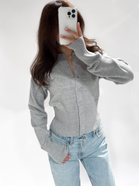 Aila Button Cardigan / Grey