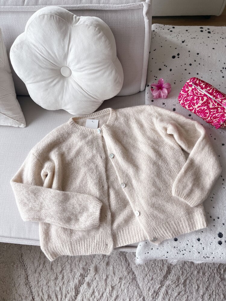 Lydia Fluffy Knit Cardigan / Beige