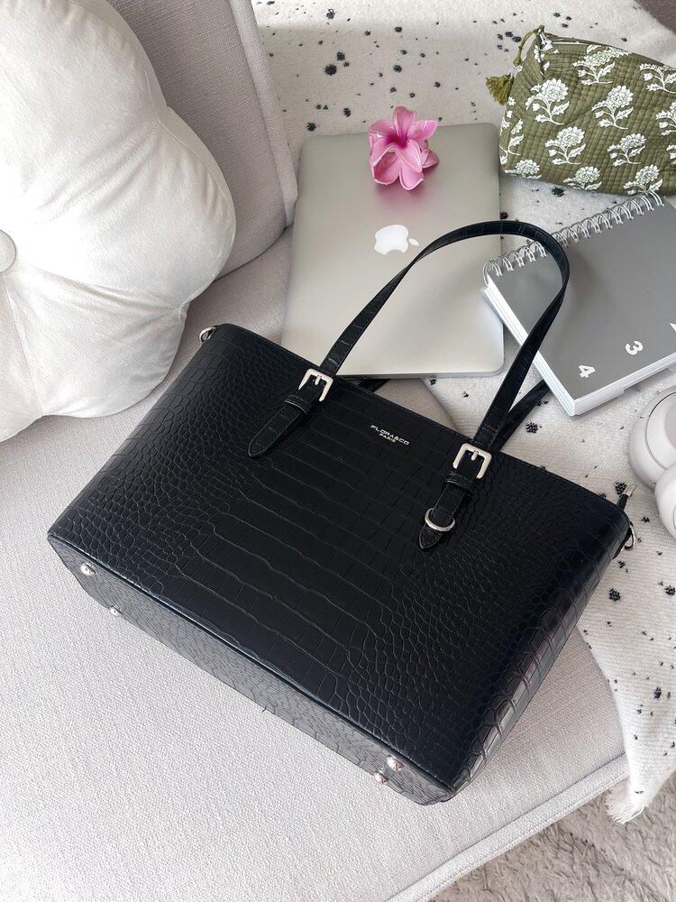 Flora Croco Shoulder Bag / Black