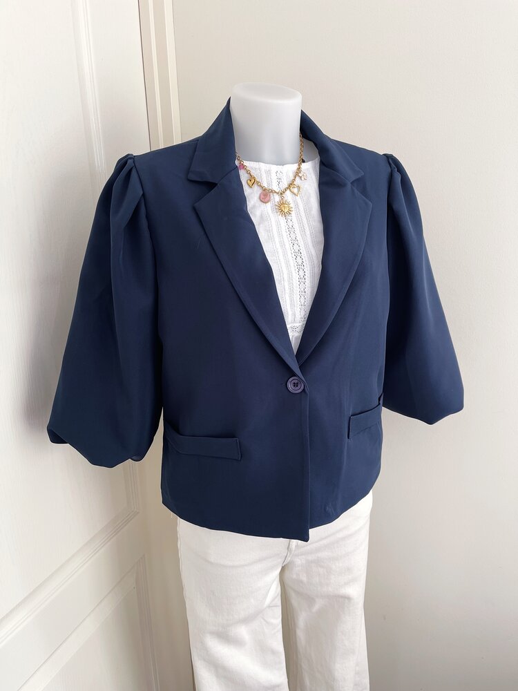 Ellie Short Balloon Sleeve Blazer / Navy Blue
