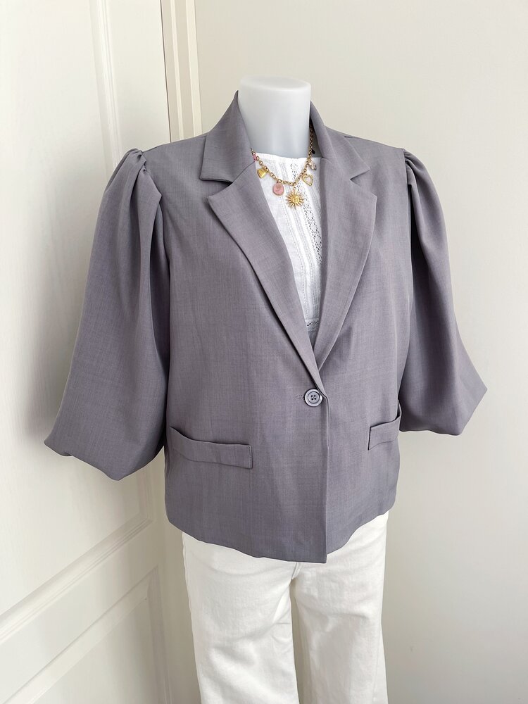 Ellie Short Balloon Sleeve Blazer / Grey