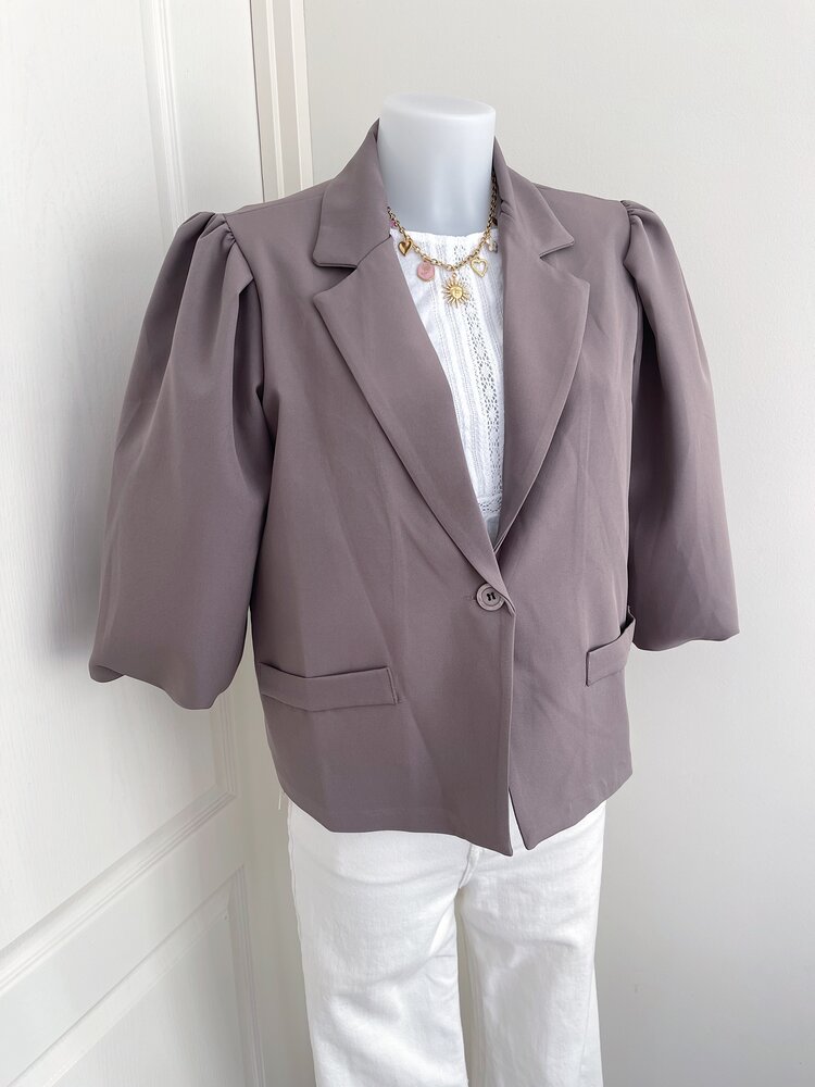 Ellie Short Balloon Sleeve Blazer / Taupe