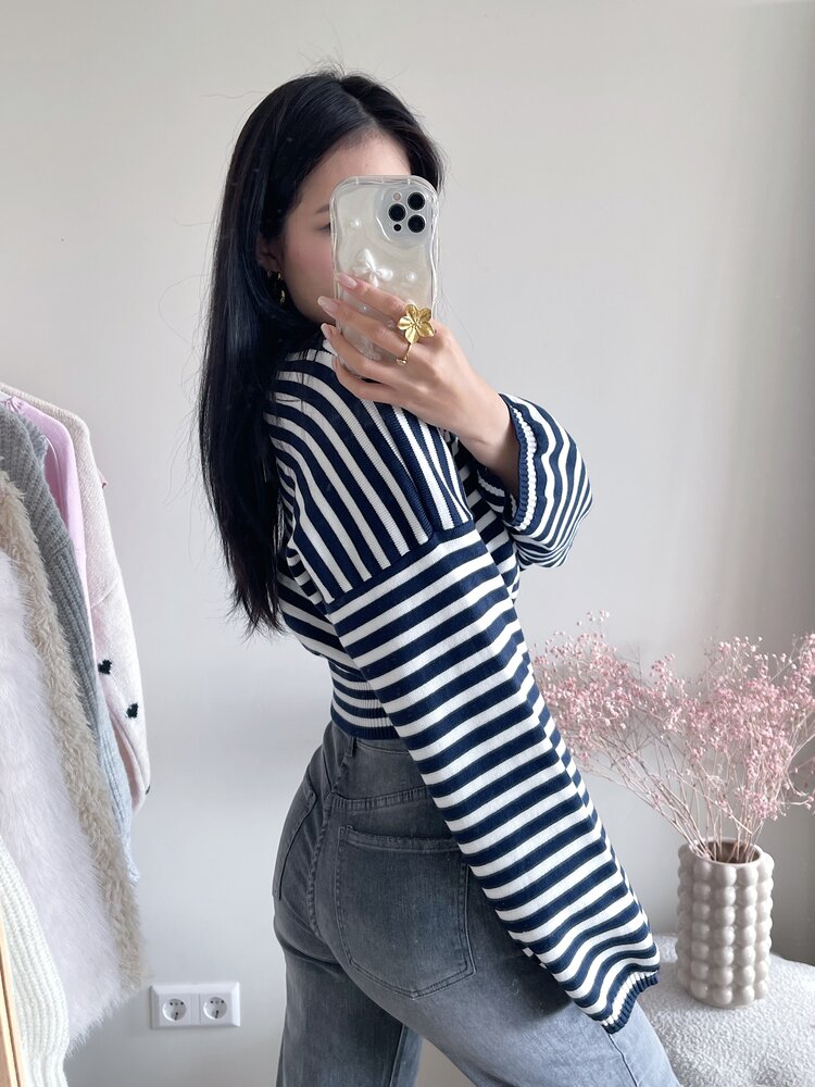 Lana Striped Crop Sweater / Navy