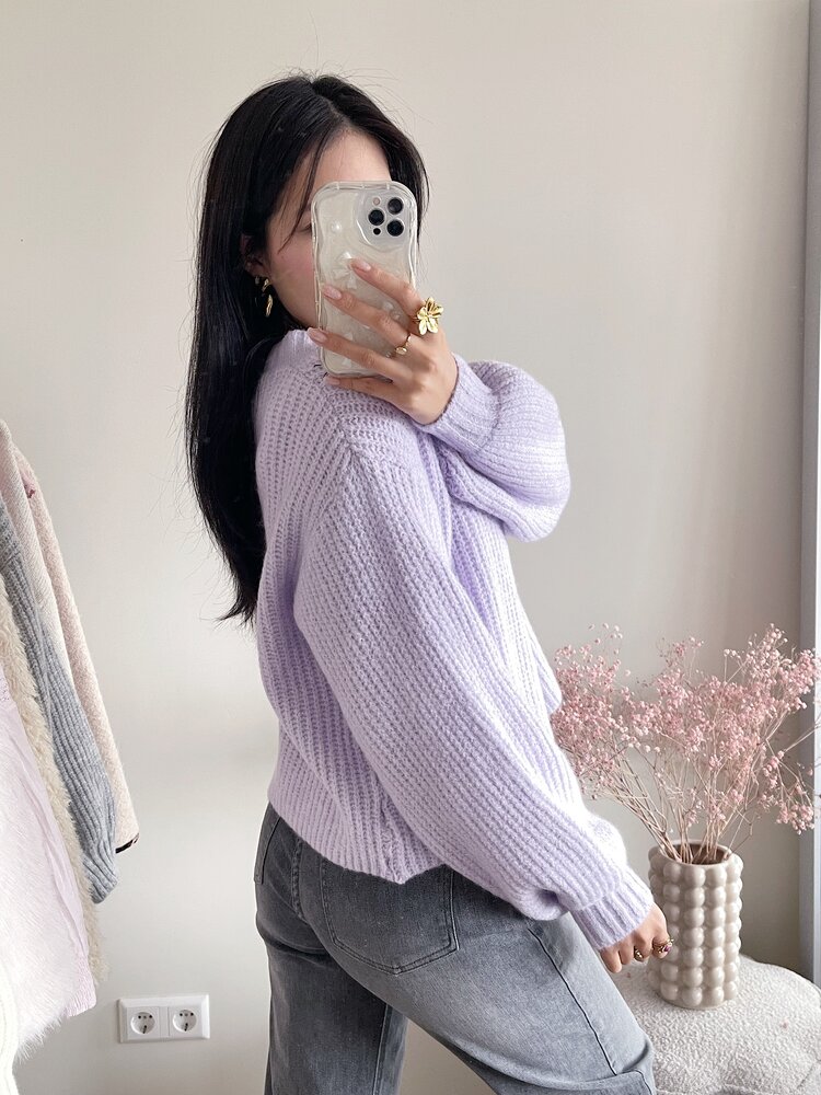 Mathilde Button Knit Cardigan / Lilac
