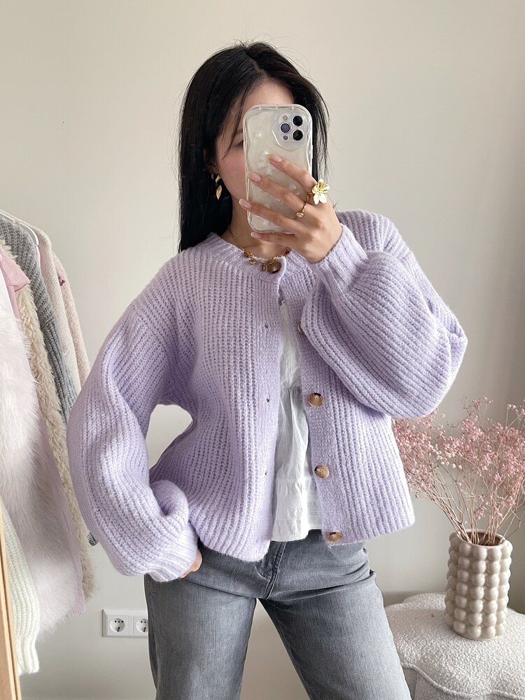Mathilde Button Knit Cardigan / Lilac
