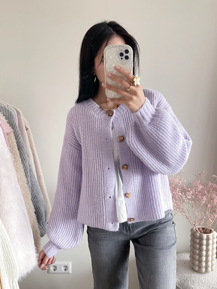 Mathilde Button Knit Cardigan / Lilac