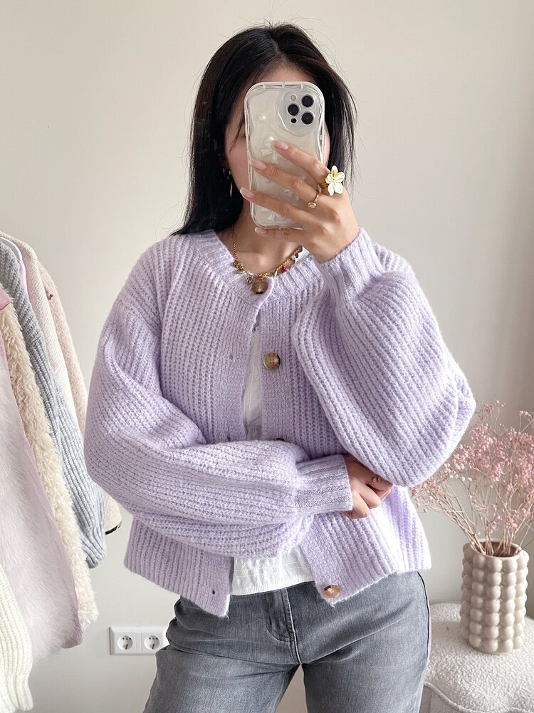 Mathilde Button Knit Cardigan / Lilac