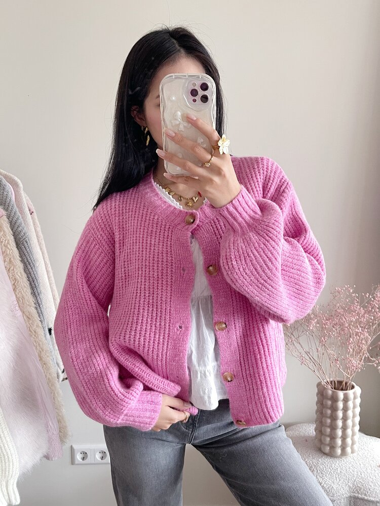 Mathilde Button Knit Cardigan / Candy Pink