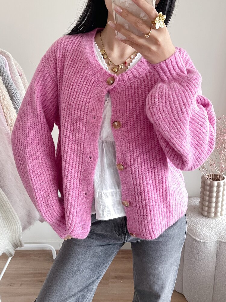 Mathilde Button Knit Cardigan / Candy Pink