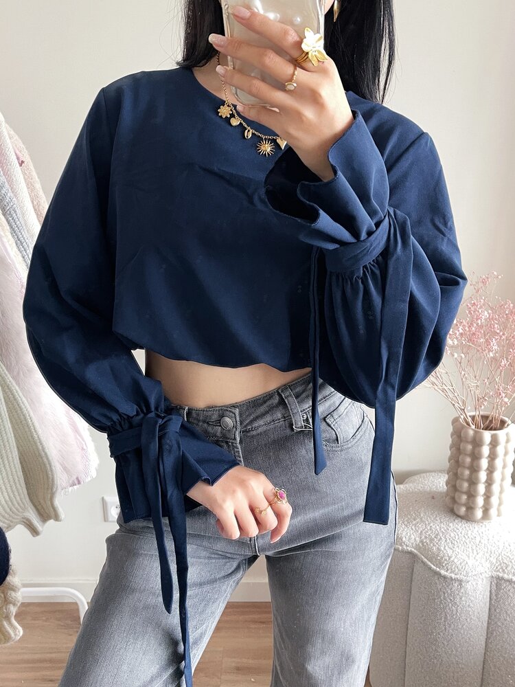Jojo Bow Sleeve Top / Navy Blue