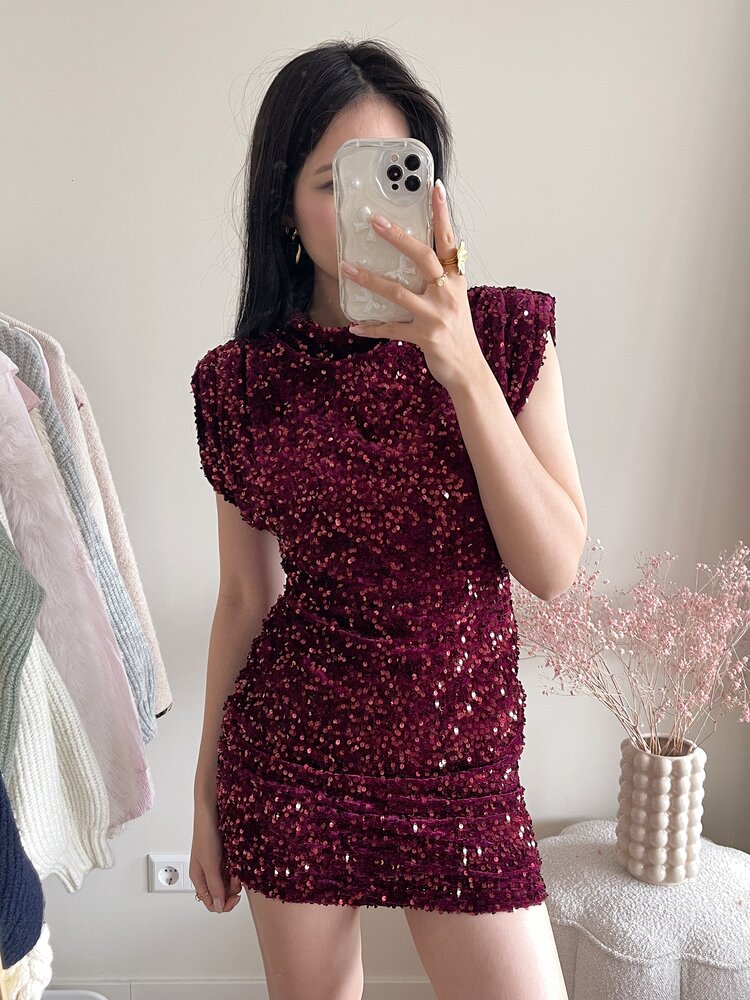Nadine Sequin Dress / Bordeaux Red