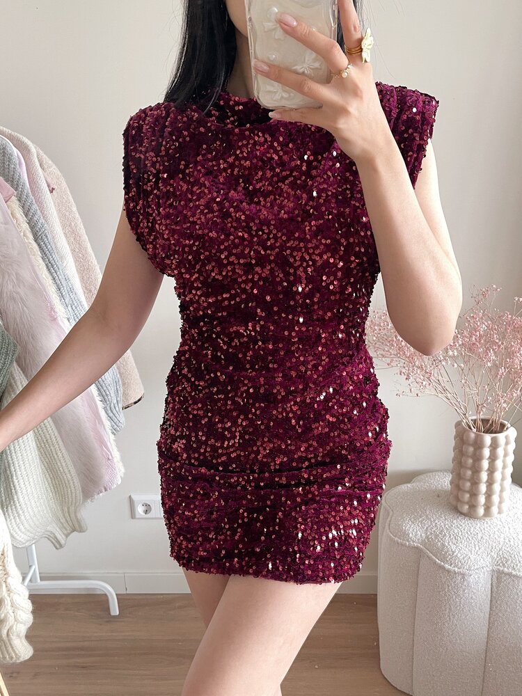 Nadine Sequin Dress / Bordeaux Red