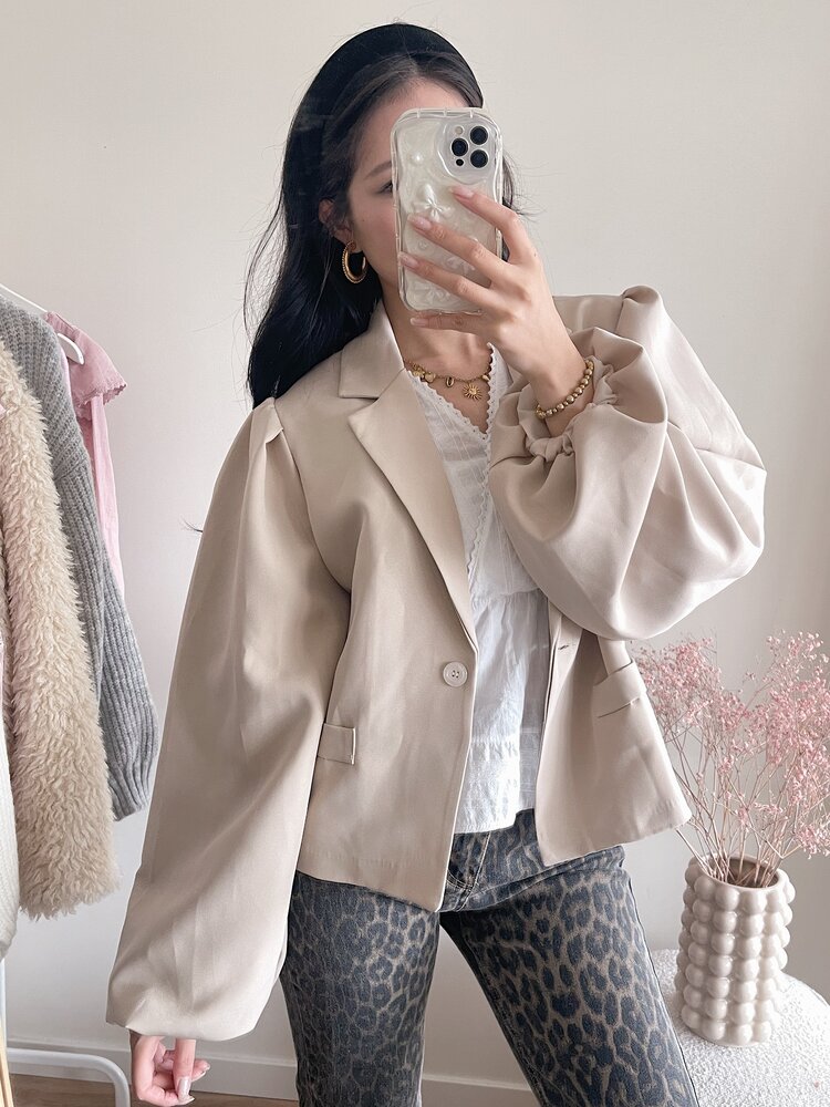 Janna Long Balloon Sleeve Blazer / Beige