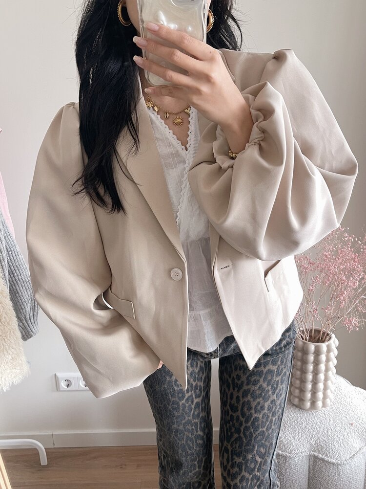 Janna Long Balloon Sleeve Blazer / Beige