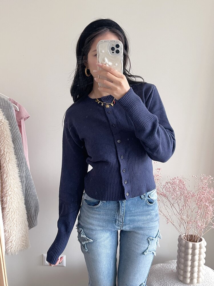 Aila Button Cardigan / Navy Blue