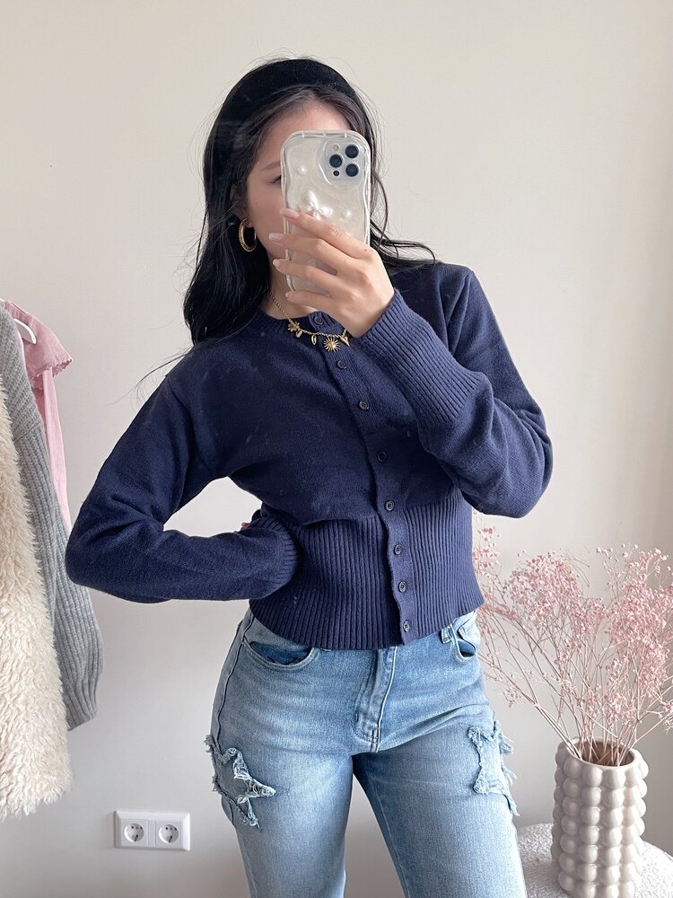 Aila Button Cardigan / Navy Blue