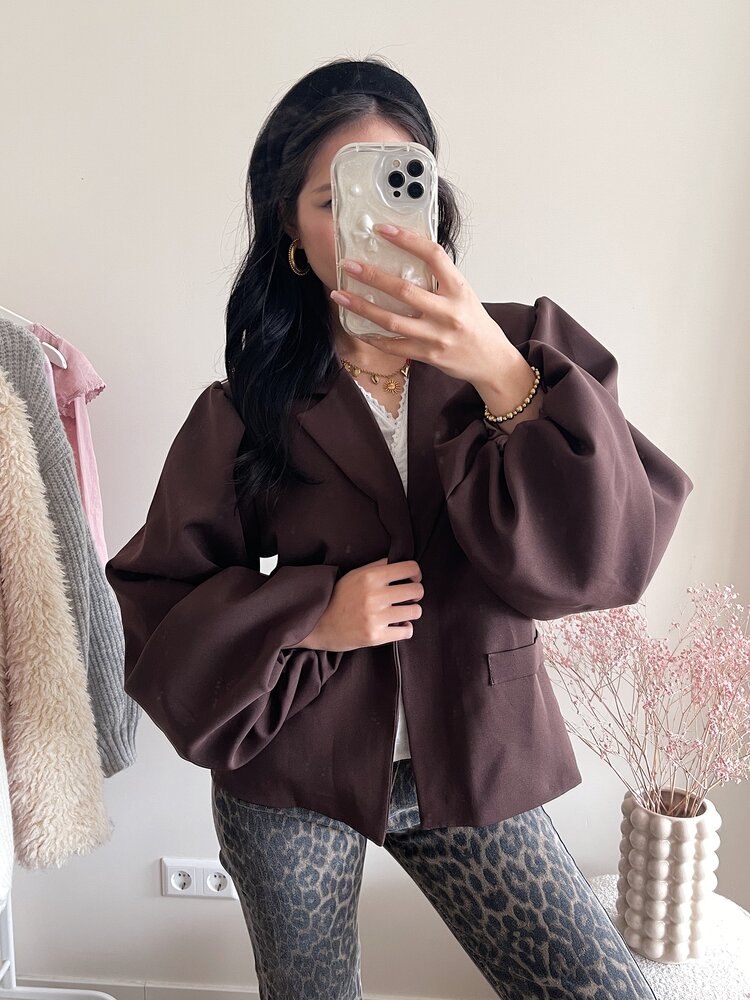 Janna Long Balloon Sleeve Blazer / Brown