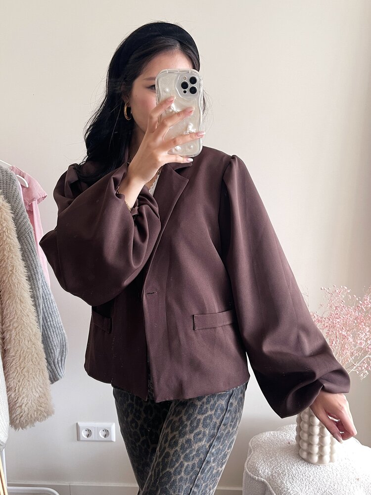 Janna Long Balloon Sleeve Blazer / Brown