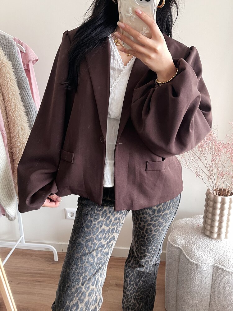 Janna Long Balloon Sleeve Blazer / Brown
